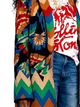 A luxurious multicolor Keke Palmer The Burbs 2026 Multicolor Cardigan styled as a premium robe with a belted closure.