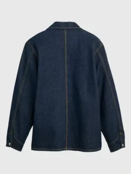 Back view of the dark blue Levi’s x Sky High Farm Goods Chore Jacket showing the clean stitching and relaxed drape.
