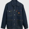 Front view of the dark blue denim Levi’s x Sky High Farm Goods Chore Jacket featuring a shirt style collar and clean button closure.