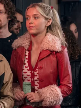 Red Lexi Minetree Elle Shearling Leather Jacket made of premium real leather with cozy shearling cuffs.