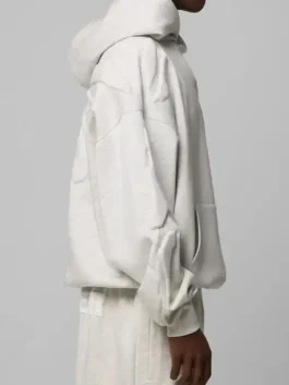 White fleece Sandevistan White Hoodie featuring a soft hooded collar and pullover closure.
