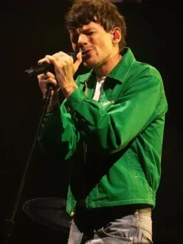 Full view of the green cotton Louis Tomlinson Human Made Jacket highlighting three practical storage pockets.