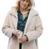 Beige suede leather Marshals Dolly Weaver Beige Shearling Jacket featuring a plush shearling collar and button front.