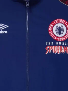 Multicolor cotton Marvel SpiderMan x Umbro Warm Up Jacket showcasing full length sleeves and elastic cuffs.
