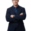 Black suiting fabric Matchbox the Movie John Cena Black Suit showing tailored full length sleeves and matching formal pants.