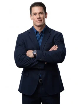 Black suiting fabric Matchbox the Movie John Cena Black Suit showing tailored full length sleeves and matching formal pants.