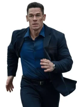 Close-up of the black suiting fabric Matchbox the Movie John Cena Black Suit blazer detailing the lapel collar and button closure.