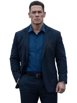 Black suiting fabric Matchbox the Movie John Cena Black Suit highlighting five blazer pockets and three pant pockets.