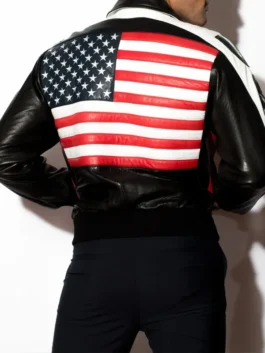 Back view of the Mens Vintage North Beach Leather USA Jacket in real leather with rib knitted cuffs.