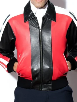 Front view of the Mens Vintage North Beach Leather USA Jacket featuring real leather and a zipper closure.
