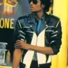Black and white Michael Jackson Pepsi Ad Leather Jacket celebrating the King of Pop's legendary partnership with Pepsi in pop culture history