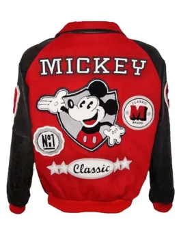 Back view of the red and black Michael Jackson Mickey Mouse Jacket revealing the full Mickey Mouse design on this iconic King of Pop piece
