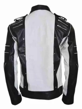 Back view of the black and white Michael Jackson Pepsi Ad Leather Jacket revealing the full design of this legendary King of Pop piece