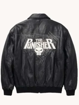 Back view of the black Michael Jackson The Punisher Jacket revealing the full Punisher inspired design on this iconic Michael Jackson piece