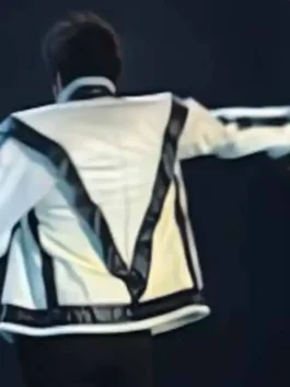 Back view of the white Michael Jackson Thriller Leather Jacket revealing the full design of this legendary King of Pop Thriller era piece