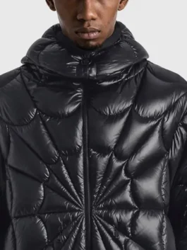 Black Moncler x Spiderman Padded Jacket from the bold Moncler and Spider-Man collaboration bringing luxury outerwear and Marvel culture together