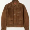 Brown suede leather My Life with the Walter Boys Alex Walter Suede Jacket highlighting five practical storage pockets.