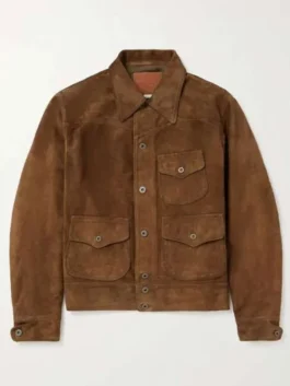 Brown suede leather My Life with the Walter Boys Alex Walter Suede Jacket highlighting five practical storage pockets.
