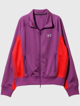 Soft fleece NEEDLES x FILA Track Jacket showcasing full length sleeves and rib knitted cuffs.