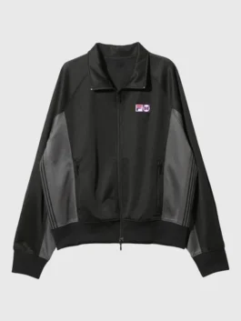 Black fleece NEEDLES x FILA Track Jacket highlighting three functional storage pockets.