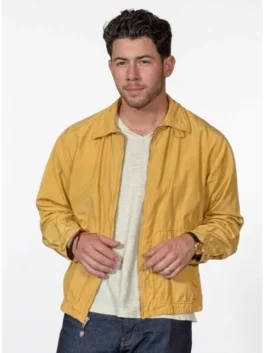 Mustard yellow cotton Power Ballad Nick Jonas Mustard Yellow Jacket featuring a shirt style collar and zipper closure.