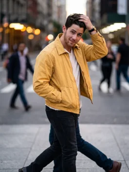 Mustard yellow cotton Power Ballad Nick Jonas Mustard Yellow Jacket detailing full length sleeves and mustard yellow finish.