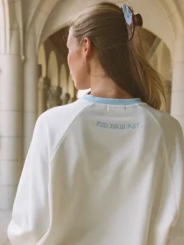 Back view of PPP Classic Crewneck Sweatshirt in white featuring a clean silhouette and premium casual construction