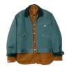 Stylish People x Dickies Jacket showing the navy blue and grey cotton fabric with full-length sleeves and pockets.