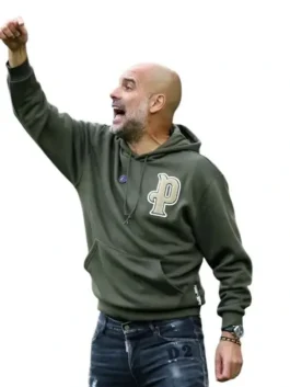 Green parachute fabric Pep Guardiola Green Hoodie showcasing full length sleeves and rib knitted cuffs.