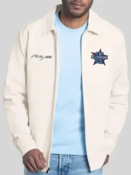 White Phillies 2026 All Star Game White Jacket with a classic shirt style collar and front zipper closure.