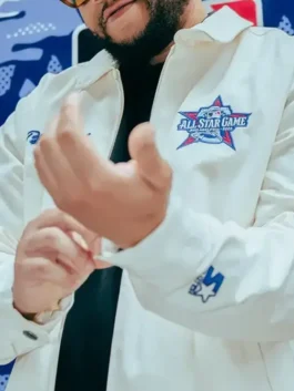 Front view of the Phillies 2026 All Star Game White Jacket in white cotton showcasing secure button cuffs.