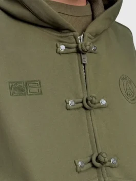 Green fleece Pieces Uniques x PSG SS27 Green Jacket featuring a comfortable hooded collar and full sleeves.