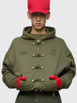 Pieces Uniques x PSG SS27 Green Jacket in soft fleece fabric with a toggle and zipper closure.