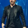 Close-up of the black suiting fabric Pitbull I’m Back Tour 2026 Black Blazer showcasing the shawl lapel and refined black finish.