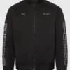 Front view of the Porsche Legacy x PUMA Pepita Jacket in premium cotton fabric with a stand up collar and zipper front.