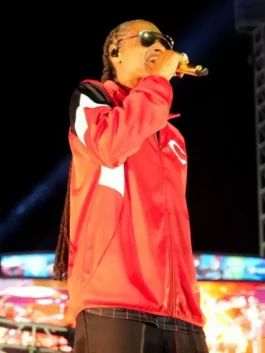 Red Snoop Dogg Cincinnati Reds Jacket showing the sleek satin texture and four convenient storage pockets.
