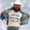 Front view of the Post Malone I Just Hope Both Teams Have Fun T-Shirt highlighting the neat round neckline and structured fit.
