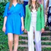 Full front profile of the green suiting fabric Princess Leonor Green Blazer highlighting five convenient storage pockets.