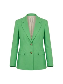Close-up front profile of the Princess Leonor Green Blazer detailing the lapel collar and fine stitching.