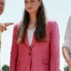 Elegant pink cotton Princess Leonor Pink Blazer featuring a classic lapel collar and single button closure.