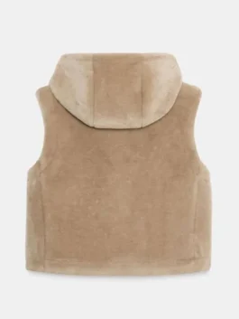 Front and back view of the beige shearling Ransom Canyon Heidi Grace Shearling Vest showcasing plush texture and clean stitching.