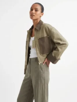 Green cotton Ransom Canyon S02 Lauren Glazier Jacket featuring a classic shirt style collar and dual zipper button closure.
