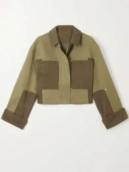 Front profile view of the green Ransom Canyon S02 Lauren Glazier Jacket highlighting the shirt collar and front hardware.