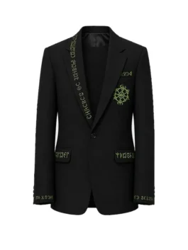 Close-up front profile of the black suiting Robert Downey Jr Comic-Con 2026 Black Blazer detailing the lapel collar and button front.