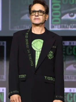 Full front profile of the black suiting Robert Downey Jr Comic-Con 2026 Black Blazer highlighting five spacious pockets.