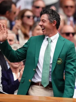 Rory McIlroy Green Jacket side view displaying premium tailoring, elegant silhouette, and championship-inspired fashion