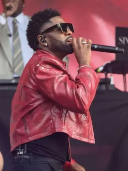 Front view of the red real leather Jason Derulo Roundhay Festival Jacket showing premium stitching.