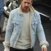The Nice Guys Ryan Gosling Fur Jacket front view featuring premium suede leather, plush shearling collar, and classic retro-inspired design