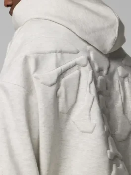White fleece Sandevistan White Hoodie showcasing full length sleeves and a spacious kangaroo pocket.