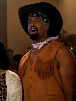 Shawn Wayans Brown Fringe Vest side view featuring premium suede leather, detailed fringe design, and western-inspired fashion appeal